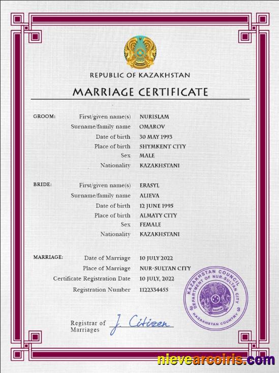 Kazakhstan marriage certificate